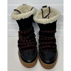 Shoe The Bear Leather & Suede Wedge Black Boots Lace Up Size 37 US 6.5 Women’s